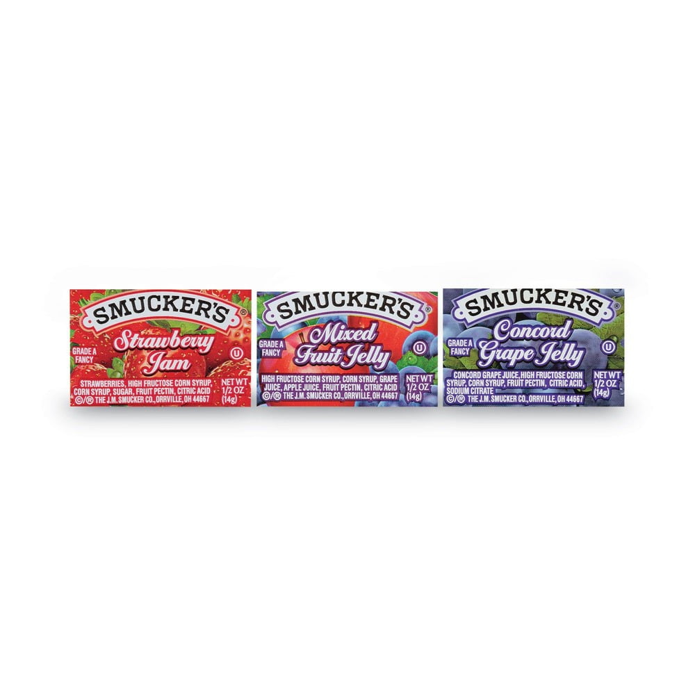 Smucker's Jam Assortment Single Serving Packs, 0.5 oz, 200/Carton