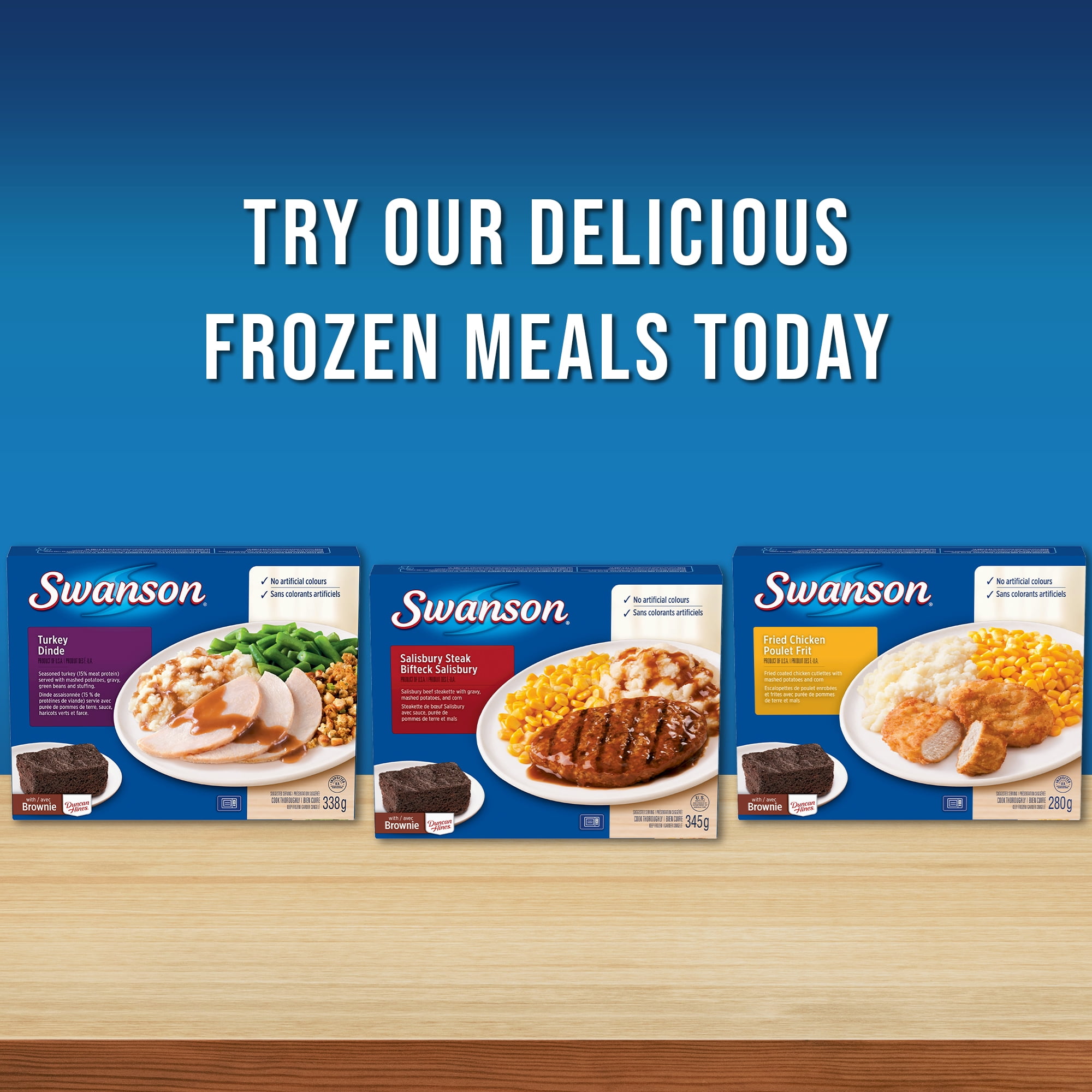 Swanson Meat Loaf: frozen meal, with mashed potatoes, green beans, and a brownie, 320g