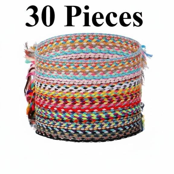 30 Pieces Stylish Style Bracelets Wave Handmade Woven Braided Bracelet Waterproof Rope Bracelet Surfer Adjustable Bohemian Wrist Cord for Women Men