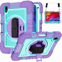 Dteck for iPad Mini 7 (A17 Pro) 2024/ Mini 6 8.3" Case with Pencil Holder Kickstand, Heavy Duty Shockproof Rugged Shoulder Strap Protective Cover,360° Rotate Hand Strap/Stand, Purple
