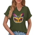 thumbnail image 6 of Xuyuer Mardi Gras V-Neck T-Shirt for Women Hearts Beads Carnival Tuesday Parade Loose Top short Sleeve Casual Tee Tshirts S-2XL Pattern T-Shirt - Casual Short-Sleeved Retro, 6 of 6