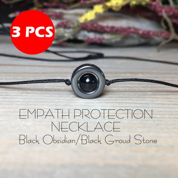 GUSILOR Black Obsidian Pendant Necklace, Adjustable Woven Design, Unisex