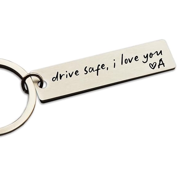 Key Chain Drive Safe I Love You Engraved Initial Personalized Gift for Husband Boyfriend