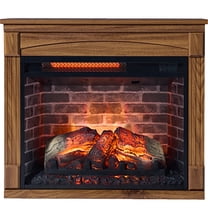 Elleree 1500W 28" Electric Fireplace with Mantel Caster & Remote, 5000 BTU Freestanding Fireplace Heater for Living Room ,Adjustable Flame