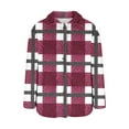 thumbnail image 7 of Womens Fleece Plaid Jacket with Pockets Fuzzy Flannel Button Down Stand Collar Winter Outerwear Long Coat (L, Wine), 7 of 7