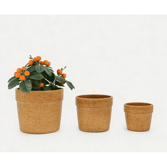mdj pottery 3Pcs Ceramic Plant Pots 9 12 15 Inch, Glossy Antique Yellow Planters with Drainage Holes, Ceramic Flower Pots for Indoor Outdoor Patio Garden Windowsill Decor