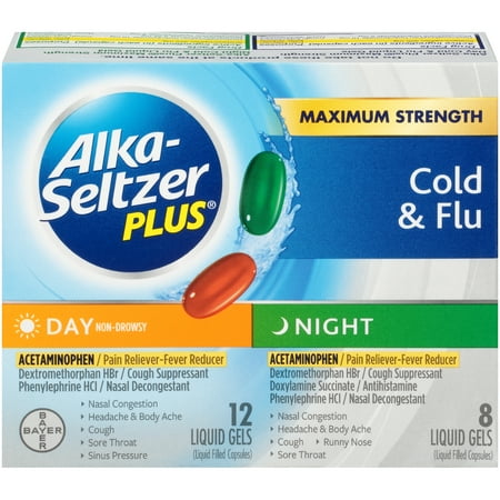 Alka-Seltzer Plus Day & Night Multi-Symptom Cold & Flu, Liquid Gels, 20 ct