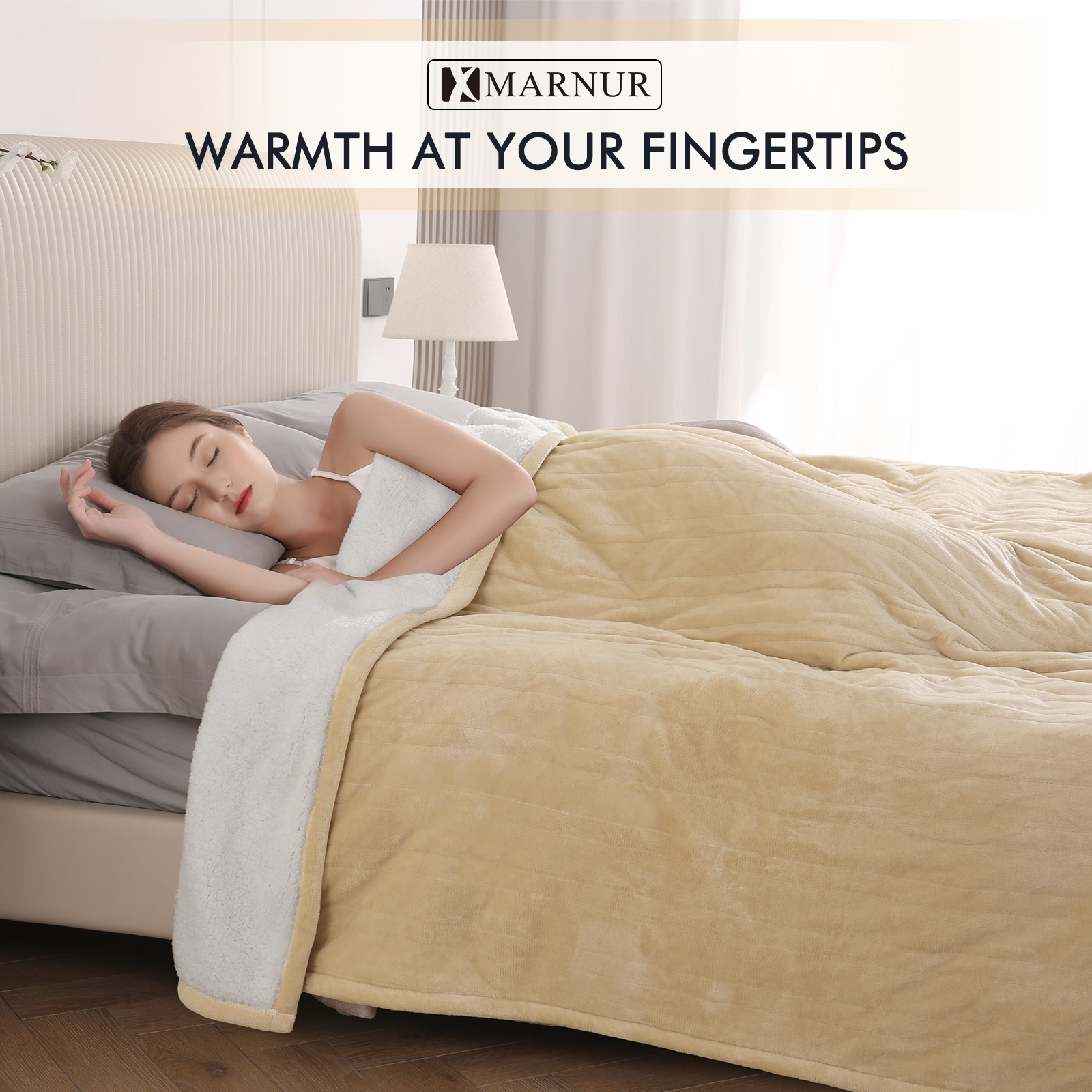 MARNUR Heated Blanket Queen Size, 84x90 Inches, Beige photo 7