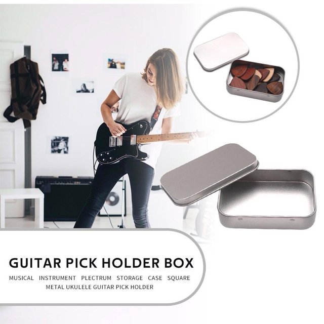 Almacenamiento De Selección Caja de soporte para púas de guitarra de hierro y metal Caja de almacenamiento de púa de ukelele de forma cuadrada
