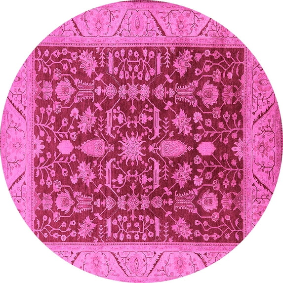 Ahgly Company Indoor Round Oriental Pink Industrial Area Rugs, 4' Round