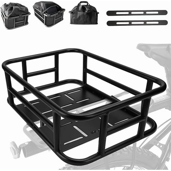 Heavy Duty Ample Storage Black Steel Rear Bicycle Basket for Electric Bikes