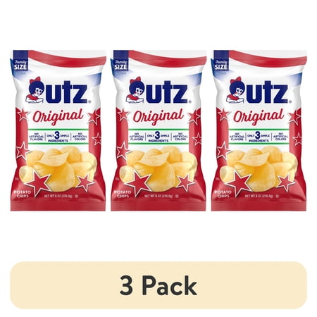 (3 pack) Utz Original Potato Chips, Gluten-Free, 8 oz Family Size Bag