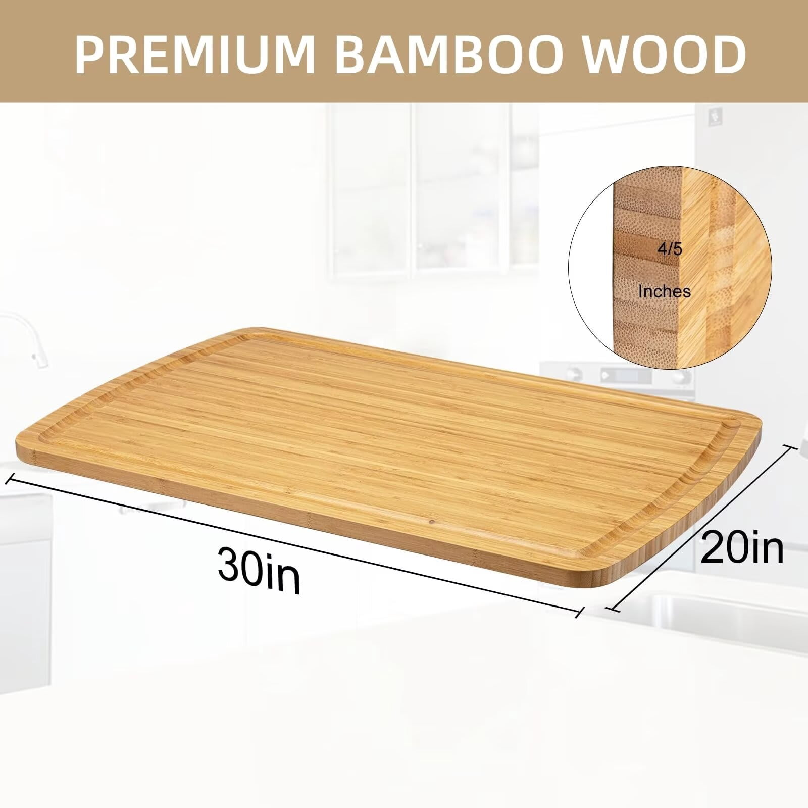 EastVita Extra Large Bamboo Cutting Boards for Kitchen 30 x 20 Inch Wooden Chopping Board with Juice Groove Reversible Butcher Block Cutting Board Carving Board for Meat Turkey Veggies