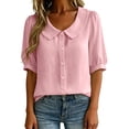 thumbnail image 2 of hotojiny Women Blouses Dressy Casual Lantern 3/4 Length Sleeve Tops Collared Button down Shirt Spring Summer Beach Vacation Clothes, 2 of 7