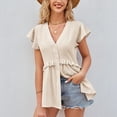 thumbnail image 3 of Jdlsppl Women's V Neck Blouse Short Sleeve Shirt Deep V Neck Soft Tops Button Down Summer Lightweight Elegant Tshirt Apricot Small, 3 of 4