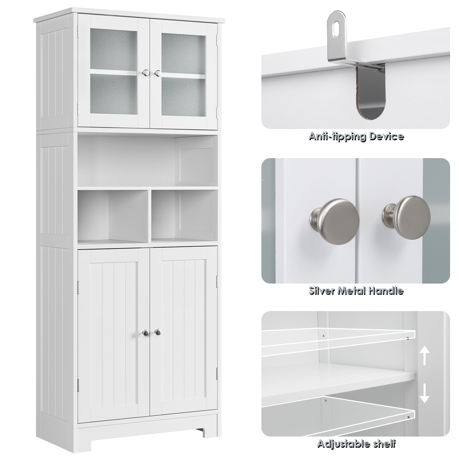 Homfa 58'' Tall Bathroom Cabinet with Doors and Shelves, Kitchen Hutch Linen Cabinet, White