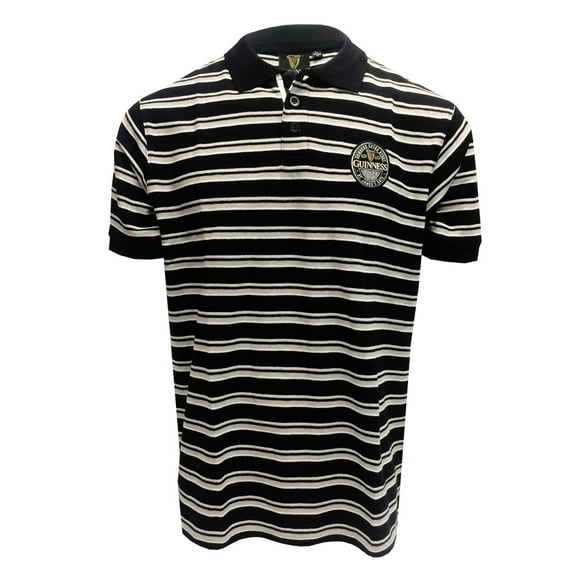 Guinness Men's Button-up Collar Woven Label Black/Grey/White Polo Shirt (Large)