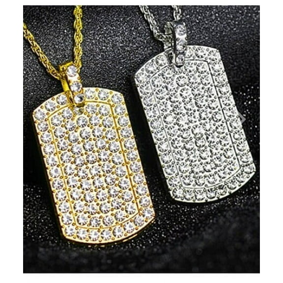 Gold Filled High Polish Finish Men's Pendant Filled Iced Out Micro-Pava Gold Color Charm Square Tag Necklace With Chain