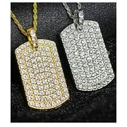 Gold Filled High Polish Finish Men's Pendant Filled Iced Out Micro-Pava Gold Color Charm Square Tag Necklace With Chain