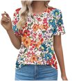 thumbnail image 2 of Puntoco Liquidación de blusas cortas para mujer Blusa informal de manga corta con cuello redondo a la moda para primavera/verano para mujer, 2 of 5