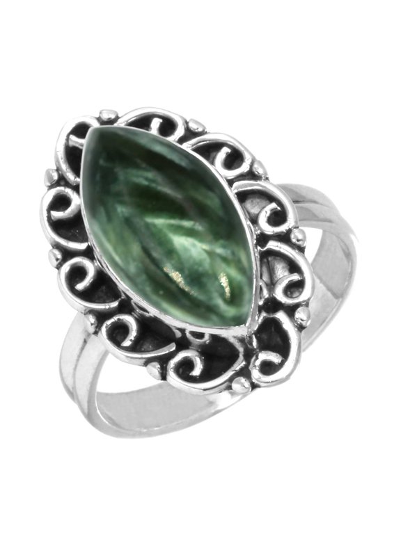 925 Sterling Silver Ring Natural Seraphinite Handmade Jewelry