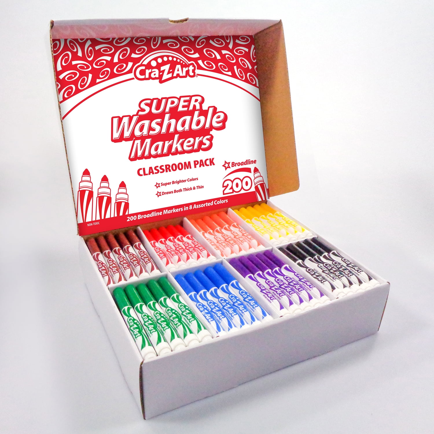 Cra-Z-Art Washable Marker Classroom Pack, Broadline, 8 Color, Pack of 200