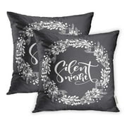 ARHOME Apple Winter Holiday Wreath Lettering Silent Night Inside Ball Pillow Case Pillow Cover 16x16 inch Set of 2