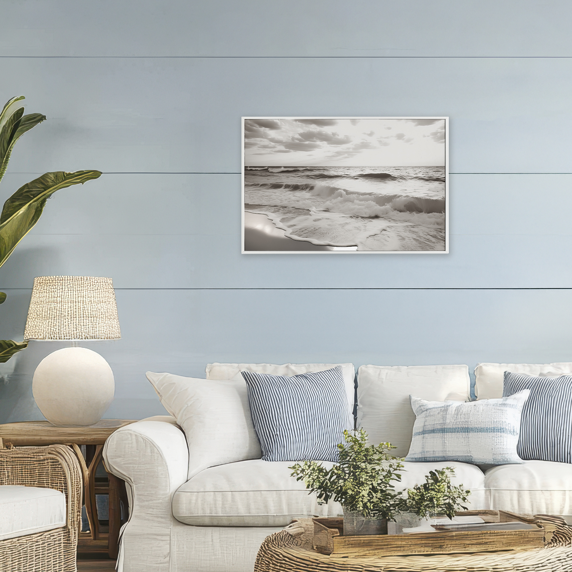 Beach View Reverie White Framed Giclee Art, design by Decent Exposures
