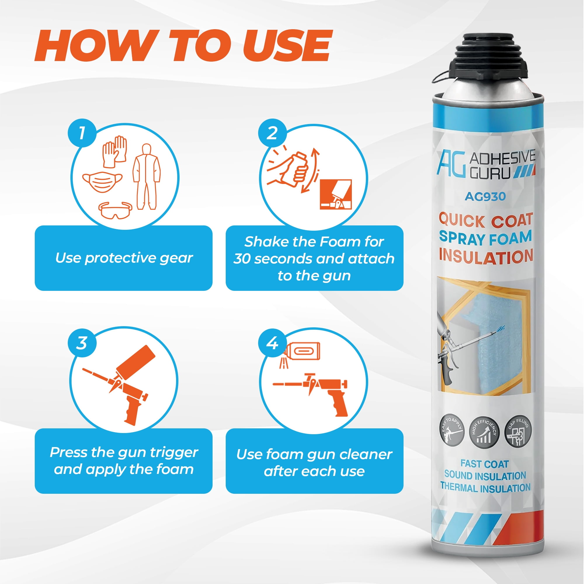 QuickCoat Closed Cell Spray Foam Insulation Kit for Wall–6x32.8oz(930g) Covers 120 Board Ft–DIY Expanding Sealant Set, Insulates Heat&Sound, Fills Gaps&Cracks–6 Foam Cans, Cleaner, Gun&Safety Gear