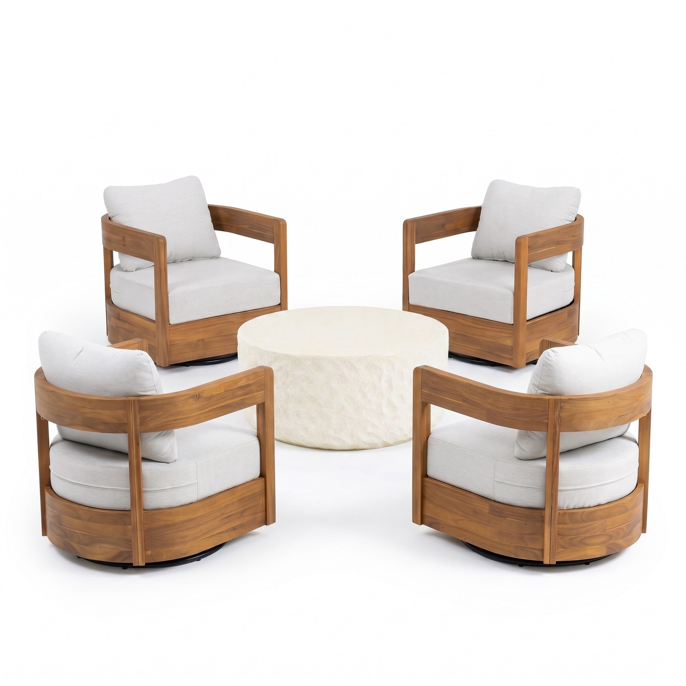 Christopher Knight Home 5-Piece Outdoor Swivel Chairs and Coffee Table Conversation Set, Teak