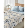 thumbnail image 4 of Queen Size Flat Sheet Only, Rustic Blue Leaves Soft Brushed Microfiber Bed Sheets, Farmhouse Botanical Beige Hotel Quality Breathable Bedding Top Sheet, Easy Care, 90"x102", 4 of 9
