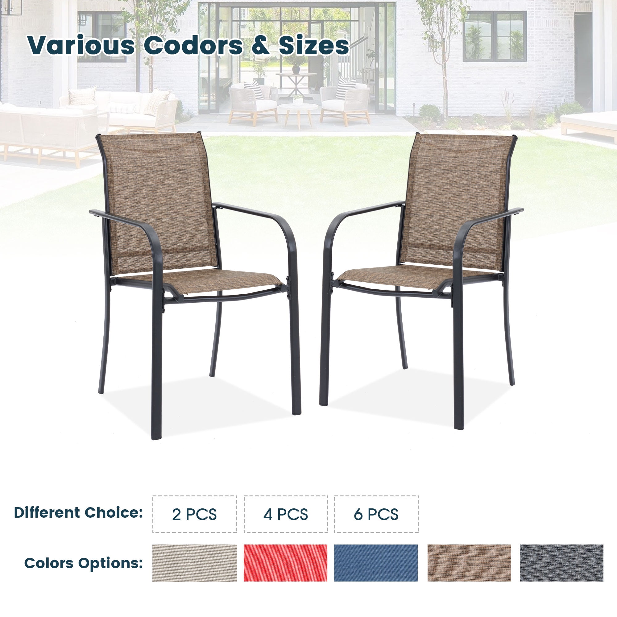 Vicllax Outdoor Dining Chair Patio Chairs Stacking Metal Modern for Deck Garden, Set of 4, Brown