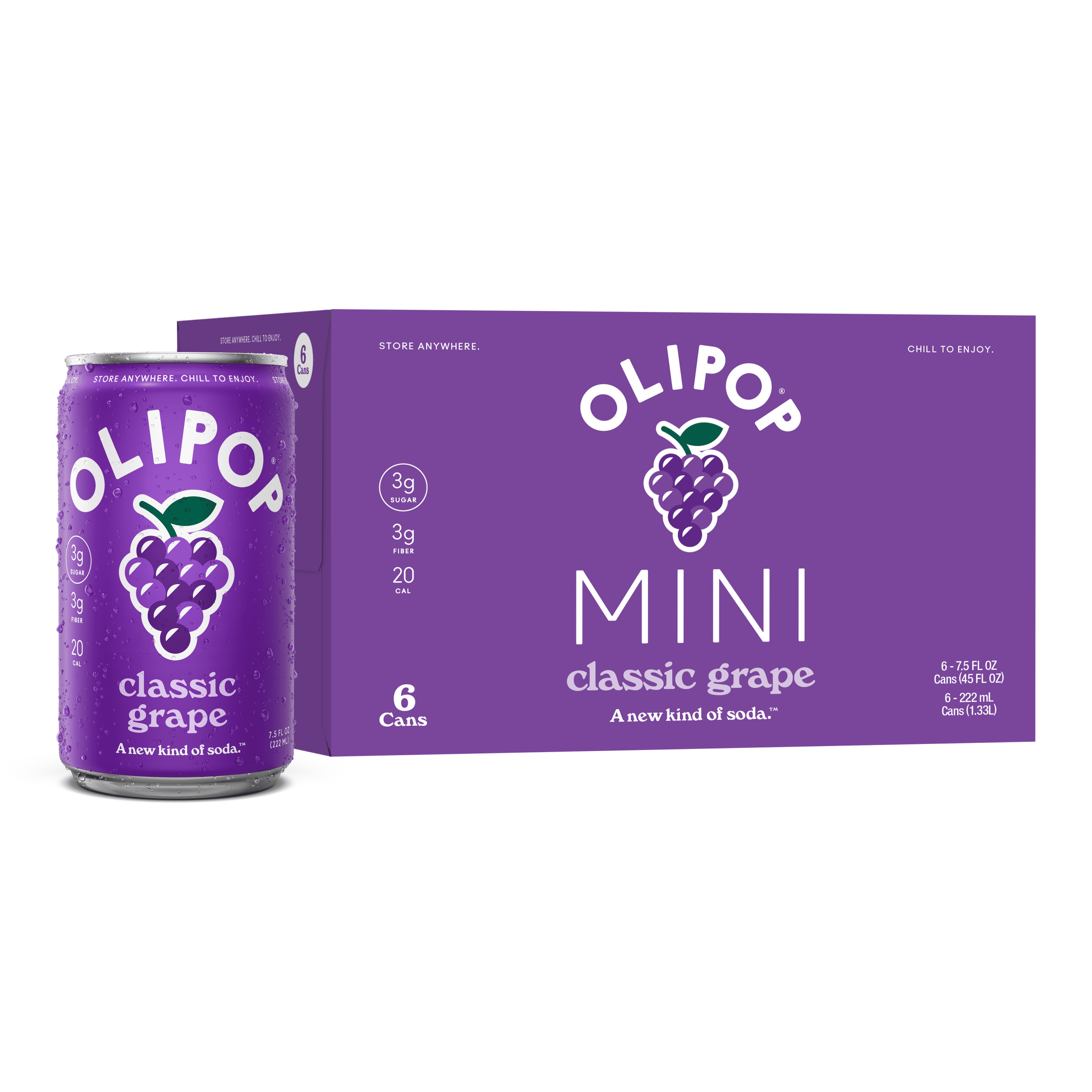 (4 pack) OLIPOP MINIs 3g Fiber Prebiotic Soda, Classic Grape, 7.5 fl oz, 6 Pack, Shelf Stable