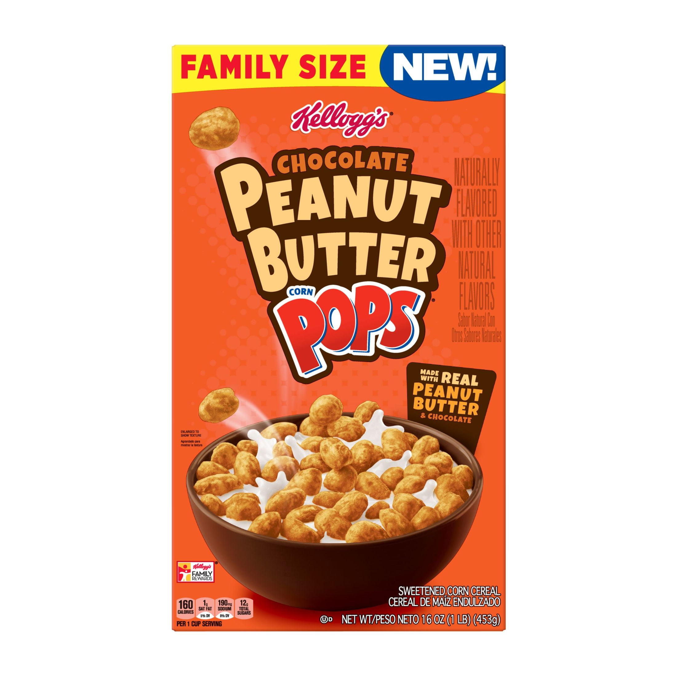 Kellogg's Corn Pops Chocolate Peanut Butter Cold Breakfast Cereal, 16