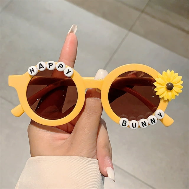 BAOPAI Adorables Lunettes de Soleil Rondes pour Enfants avec Tournesol et Protection UV pour les Activités Extérieures d'Été, Tendance et à la Mode pour Bébés et Enfants
