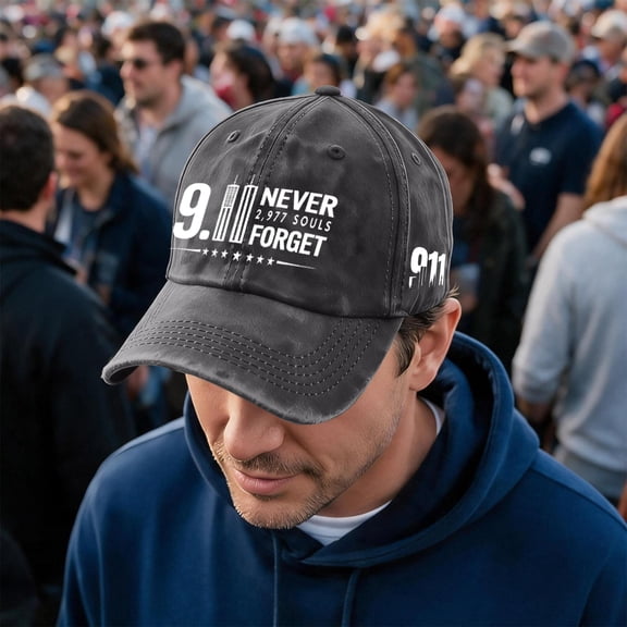 Unisex 911 Never Forget Hats 9/11 25th Anniversary Baseball Cap We Will Never Forget Hat 9/11 Patriot Day Commemorative Trucker Hat Black