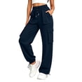 thumbnail image 2 of Mineart Women Solid Cargo Pants Casual Quick Dry Trousers with Elastic Drawstring Waist and Drawstring Hem Multi Pockets Button Trim for Outdoor Hiking, 2 of 9