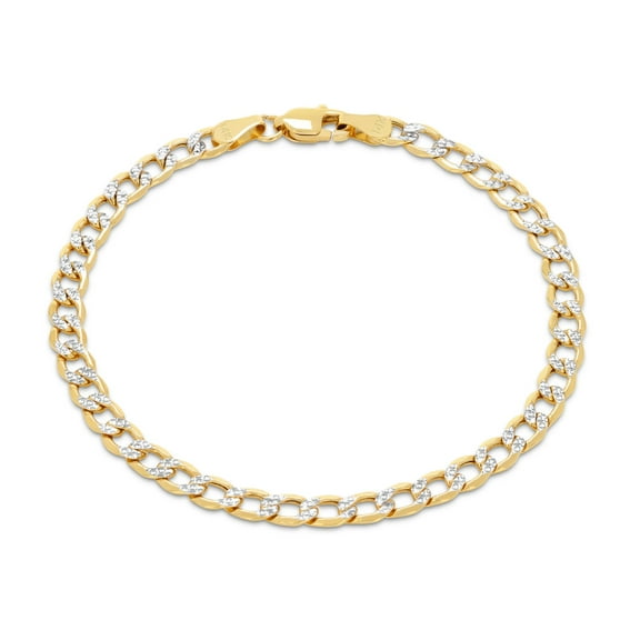 Nuragold 14k Real Yellow Gold Cuban Curb Link 4.5mm Diamond Cut Pave Chain Bracelet (7"-9") Two Tone Italian Jewelry for Men & Women