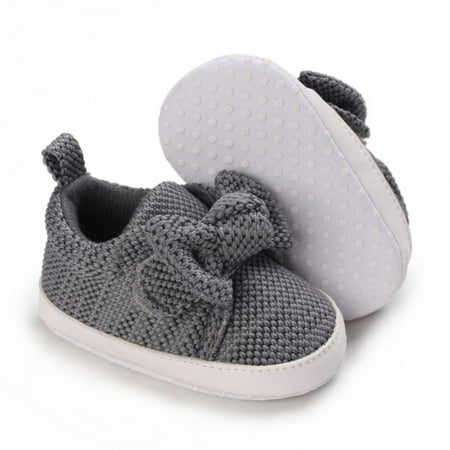 

Breathable Baby Walking Shoes with Bow Non-Slip Baby Shoes Girls Infant Sneakers Rubber Sole Toddler Crib First Walker Shoes 0-18M