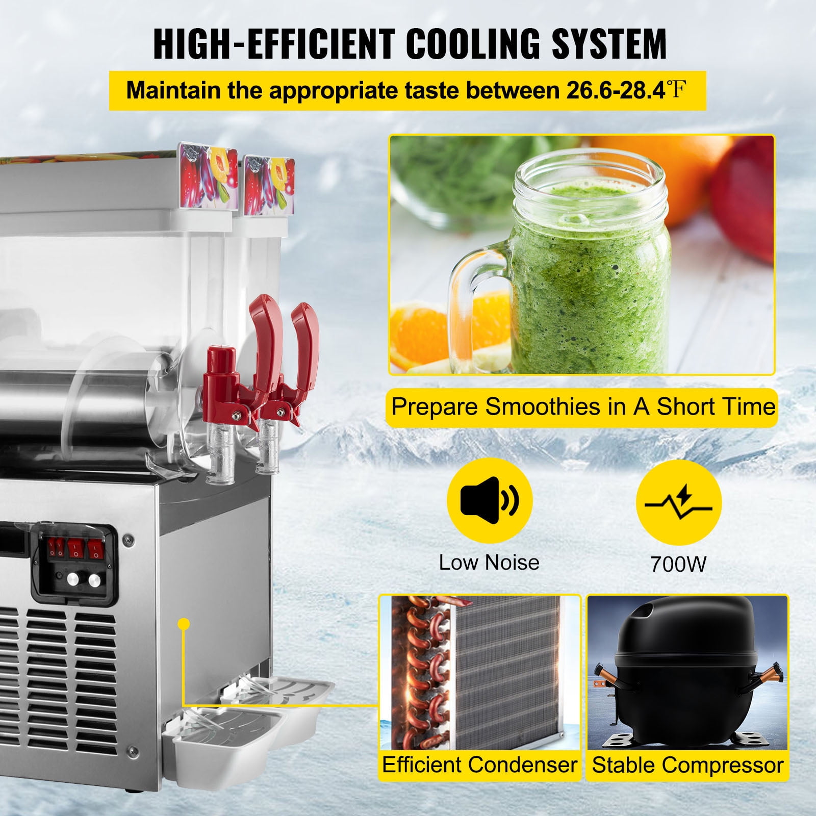 Techtongda 2 Tank Frozen Drink Snow Slush Making Machine Commercial Smoothie Maker Frozen Drink Cooling Beverage Making Juice Machine, Silver