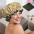 thumbnail image 5 of Shower Caps,Yellow Cartoon Dinosaurs Pattern Waterproof Shower Cap for Women 4 Pieces,Double Reusable Hair Cover for Shower PEVA Elastic Stretch Hem, 5 of 7