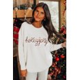 thumbnail image 2 of Women's Beige Holly Jolly Christmas Knit Sweater – Casual Loose Fit for Holiday Gatherings, XL, 2 of 11