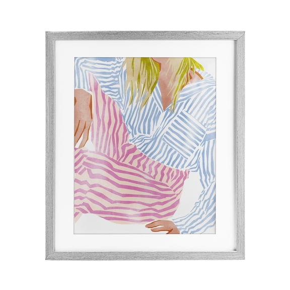 Stupell Industries Glam Female in Pastel Stripes Gray Framed Print Under Glass, 17 x 21, by Ziwei Li