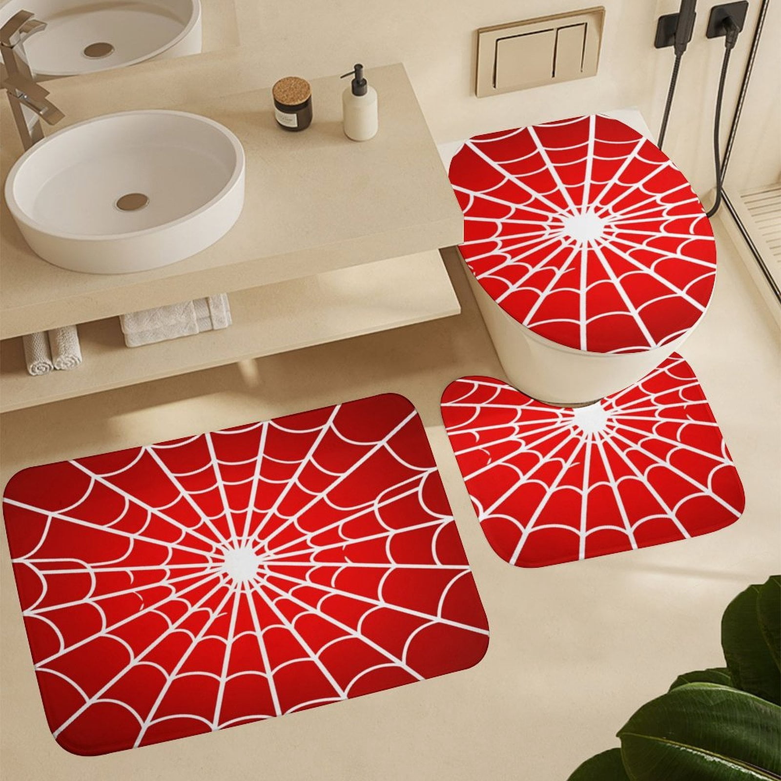 Red Spider Web Black Cartoon Shower Curtain Waterproof Bathroom Curtain Set 4pcs with Hooks Rugs Mat Bathroom Curtains Home Decor