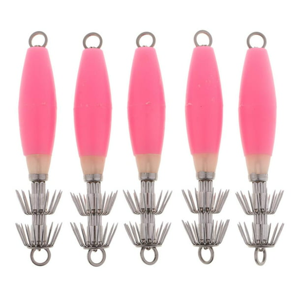 5pcs s Squid Hooks Baits for Catching Fish, Sleeve-fish, Squid, Pink