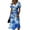 Blue, variant on Tropical Palm Tree & Hibiscus Print V-Neck Wrap Dress for Women - Short Sleeve High Waist A-Line Midi Summer Beach Vacation Gown, Flowy Boho Holiday Party Dress with Cinched Waist White XXXL