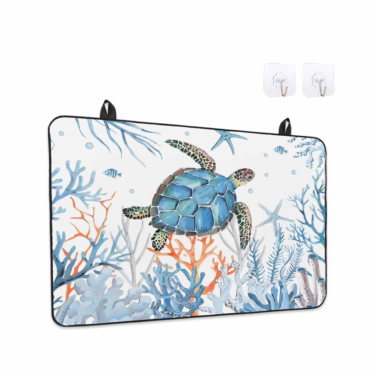 Sea Turtle Coastal Stove Top Cover for Electric Stove, Heat-proof & Non Slip Glass Top Stove Cover Protector, Nautical Summer Beach Coral Ocean Kitchen Flat Cooktop Rubber Mat 24x21 Inches