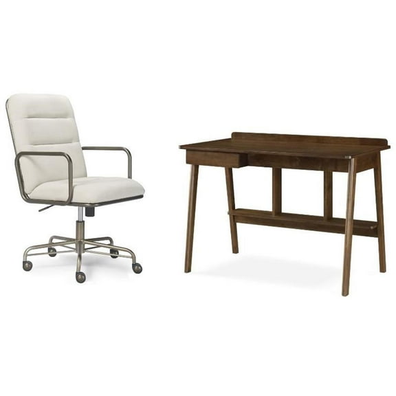 Home Square 2-Piece Set with Fabric Desk Chair and Writing Desk in Brown & Cream
