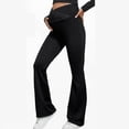 thumbnail image 4 of KANG Fashion Women's High-Waisted Maternity Yoga Pants Crossed Support Belly Band Flattering Flared Leg Design Soft Stretchy Comfortable Prenatal Workout Leggings Black S, 4 of 6