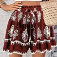 thumbnail image 4 of Flowy Boho Shorts for Women Summer Trendy Printed Beach Casual Wide Leg Elastic Waist Short Pants (S, Red), 4 of 7